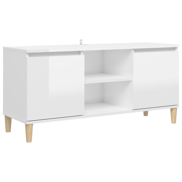vidaXL Meuble TV avec pieds en bois Blanc brillant 103 5x35x50 cm