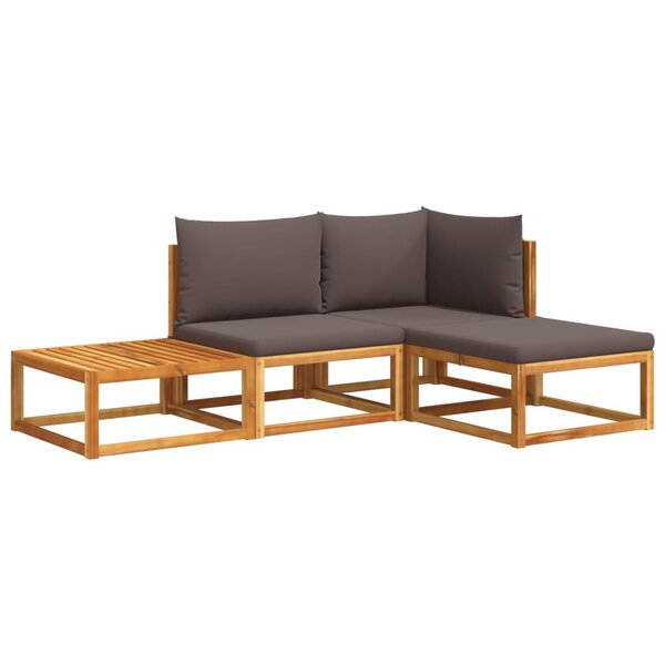vidaXL Salon de jardin avec coussins 4 Pièces bois d'acacia massif