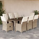 vidaXL Ensemble de bistro de jardin 9 Pièces coussins beige poly rotin