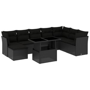vidaXL Salon de jardin 9 Pièces avec coussins noir résine tressée