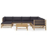 vidaXL Salon de jardin 8 Pièces avec coussins gris foncé bambou