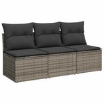 vidaXL Canapé de jardin avec coussins 3 places gris résine tressée