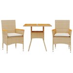 vidaXL Ensemble à manger de jardin et coussins 3Pièces beige rotin acacia