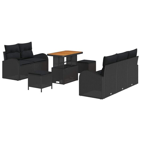 vidaXL Ensemble de canapé de jardin 8 Pièces Noir polyrotin