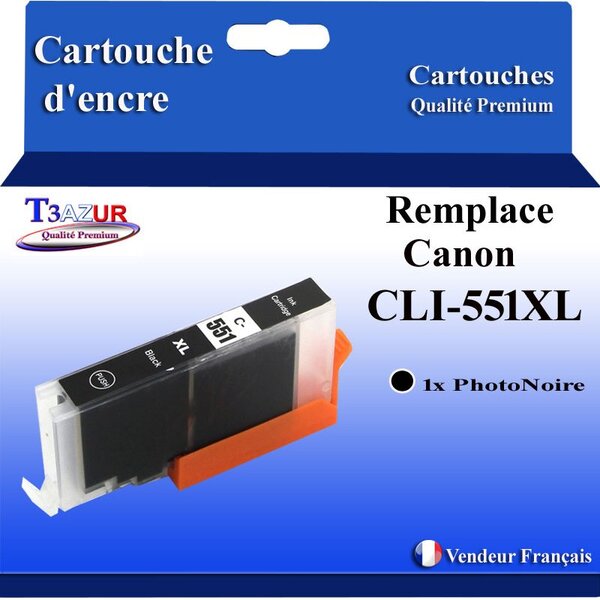 T3AZUR - Cartouche compatible avec Canon CLI551XL CLI-551 XL pour Canon Pixma IP7200 IP7250 IP8700 IP8750 IX6800 IX6850 Photo Noire