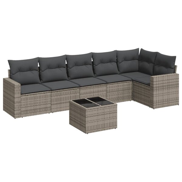 vidaXL Salon de jardin avec coussins 7 Pièces gris résine tressée