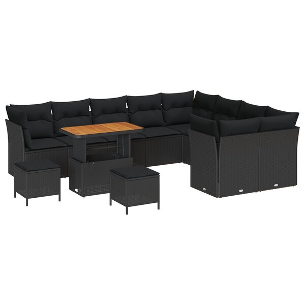 Ensemble de canapé de jardin 12 pièces avec coussins en rotin poly noir