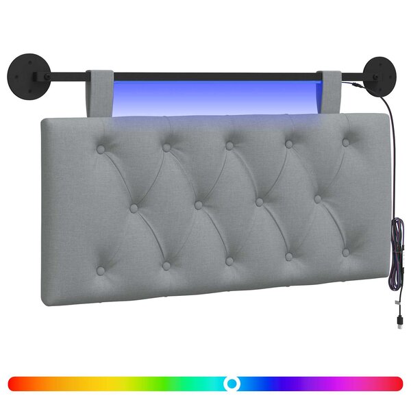 vidaXL Tête de lit suspendue Avec lumière LED Gris clair Tissu