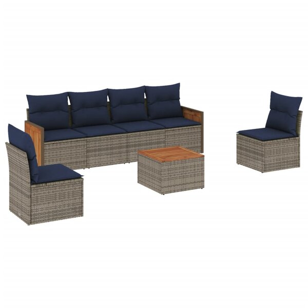 vidaXL Salon de jardin 7 Pièces avec coussins gris résine tressée