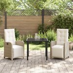 Set de 3 pièces de salle à manger de jardin avec coussins beige en rotin vidaXL