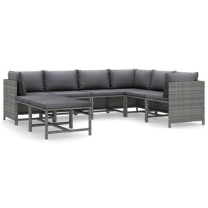 vidaXL Salon de jardin 8 Pièces avec coussins Résine tressée Gris