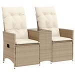 vidaXL Canapé de jardin inclinable 2 places avec table beige rotin