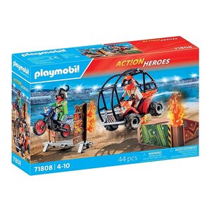 PLAYMOBIL 71808 - Action Heroes Cascadeurs avec quad moto et tremplins