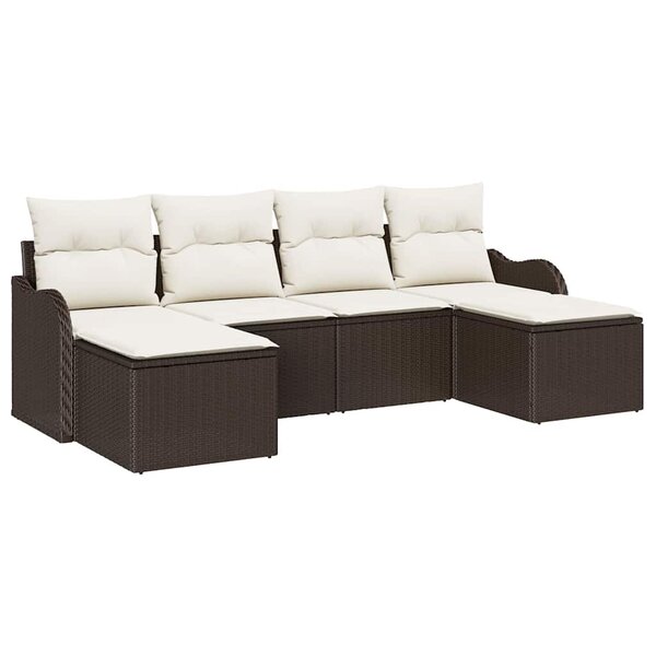 vidaXL Ensemble de canapé de jardin 6 Pièces Marron Poly rotin