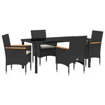 Ensemble de salle à manger de jardin 5 pièces avec coussins en poly rotin noir vidaXL