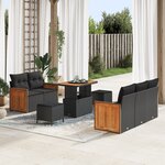 Ensemble de Canapé de Jardin de 8 Pièces avec Coussins Noir en Rotin Poly Acacia