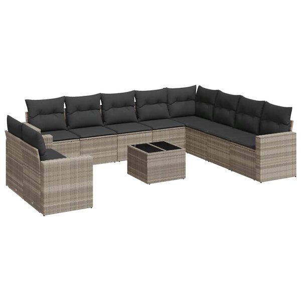 vidaXL Salon de jardin 11 Pièces avec coussins gris clair résine tressée