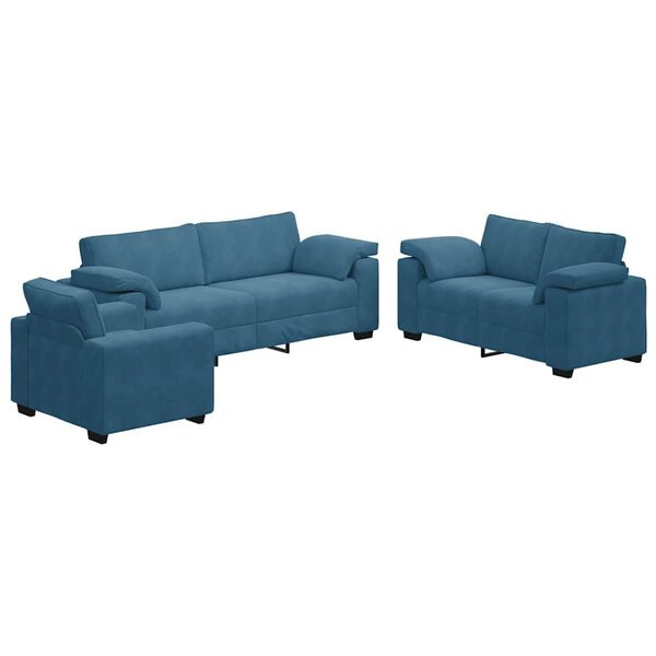 vidaXL Ensemble de canapés 3 Pièces avec coussins Bleu Velours