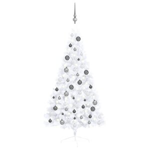 vidaXL Demi-arbre de Noël artificiel pré-éclairé et boules blanc 150cm