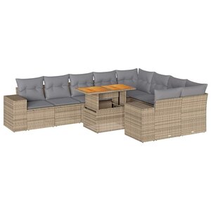 vidaXL Salon de jardin avec coussins 10Pièces beige résine tressée acacia