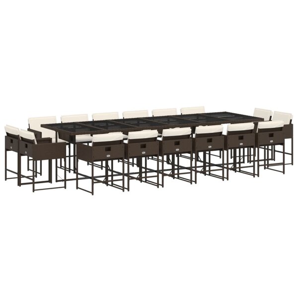 vidaXL Ensemble à manger de jardin et coussins 17 Pièces marron rotin