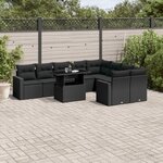 vidaXL Salon de jardin 10 Pièces avec coussins noir résine tressée