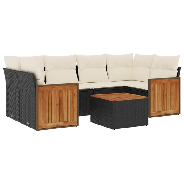 vidaXL Salon de jardin 7 Pièces avec coussins noir résine tressée