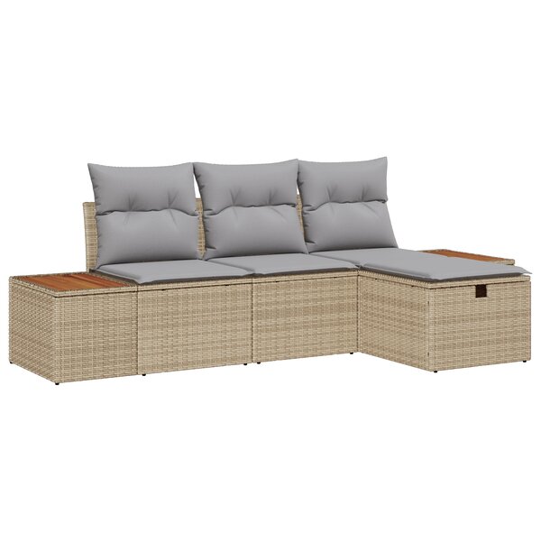vidaXL Ensemble de canapé de jardin 4 pièces avec coussins Beige Poly Rotin