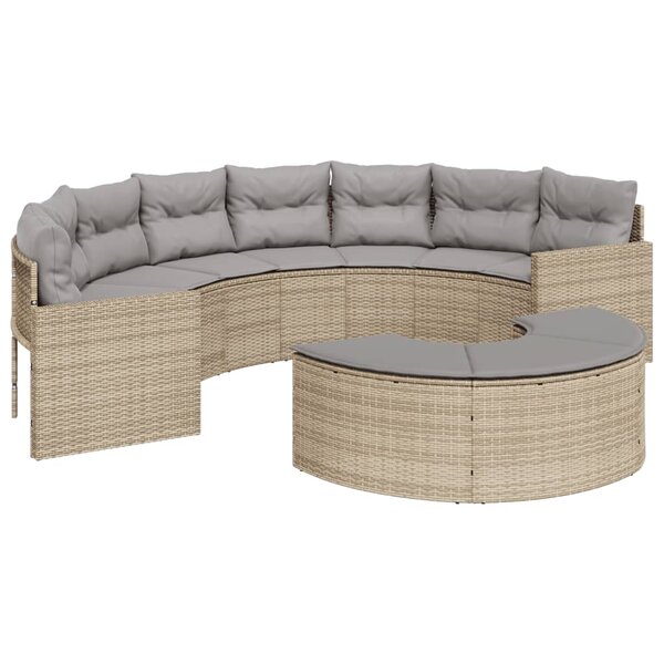 vidaXL Salon de jardin 2 Pièces demi-rond beige résine tressée