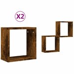 vidaXL Étagères murales sous forme de cube 2 Pièces chêne fumé 30x15x30cm