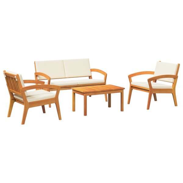 vidaXL Ensemble Bistro 4 pièces avec des coussins en bois d'acacia solide.