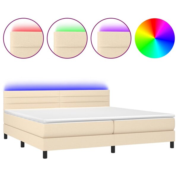 vidaXL Sommier à lattes de lit et matelas et LED Crème 200x200cm Tissu