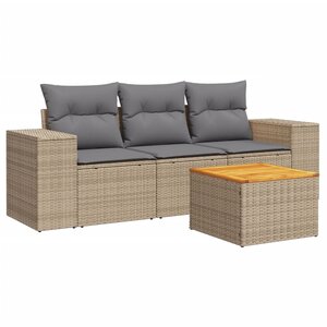 vidaXL Salon de jardin avec coussins 4 Pièces beige résine tressée
