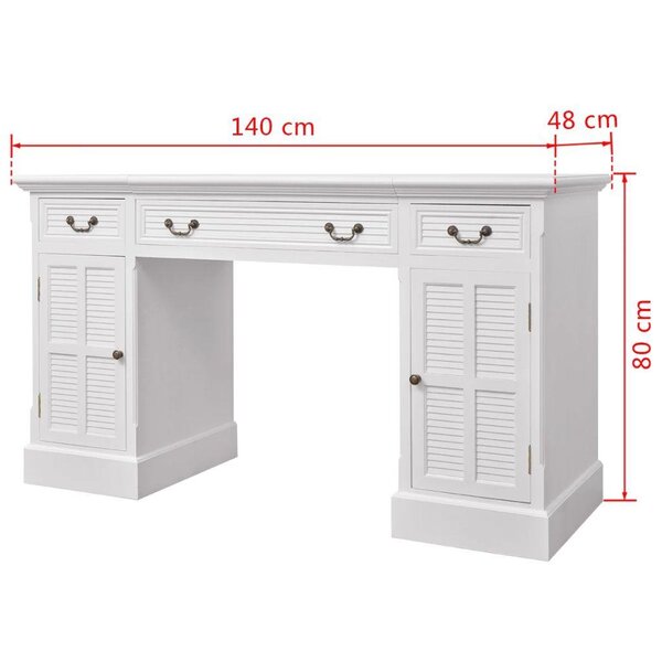 Bureau table meuble travail informatique à double piédestal blanc 140 cm 0502149