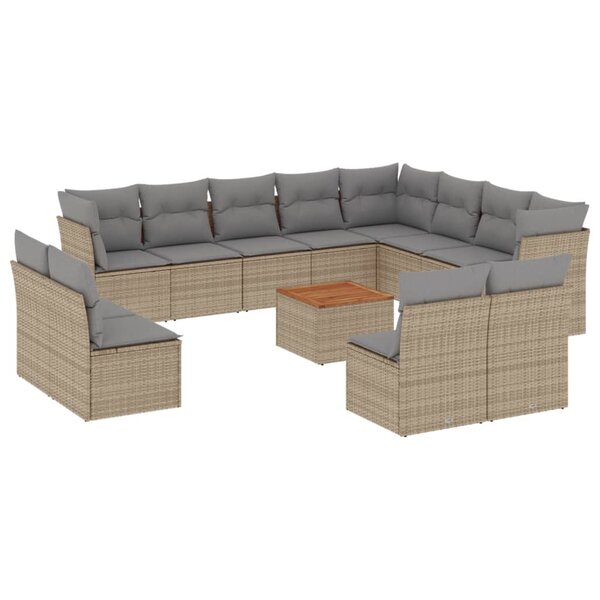 vidaXL Salon de jardin avec coussins 13 Pièces beige résine tressée