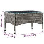 vidaXL Table basse Gris 60x40x36 cm Résine tressée