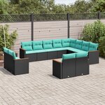 vidaXL Salon de jardin avec coussins 12 Pièces noir résine tressée