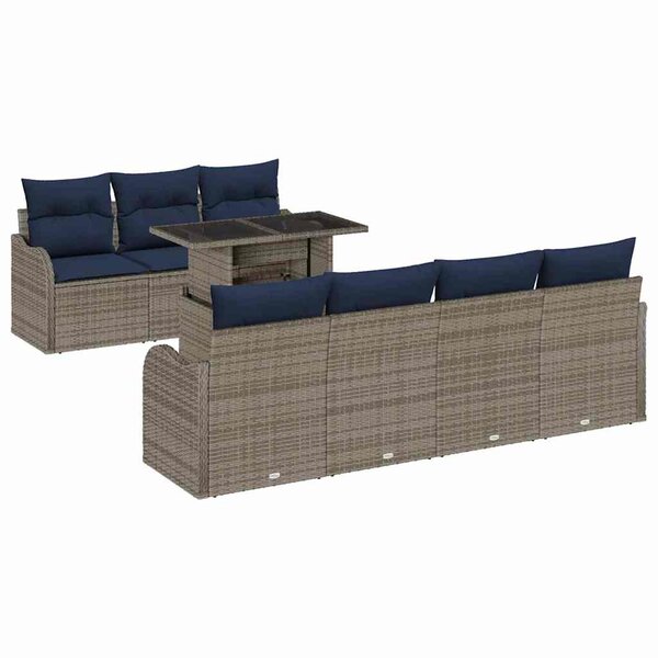 vidaXL Ensemble de canapé de jardin avec coussin 8 Pièces Gris Poly rotin
