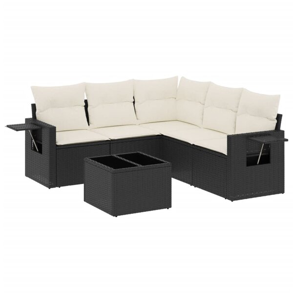 vidaXL Salon de jardin 6 Pièces avec coussins noir résine tressée