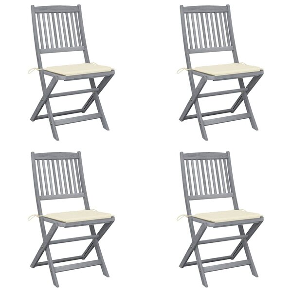 vidaXL Chaises pliables d'extérieur lot de 4 et coussins Bois d'acacia