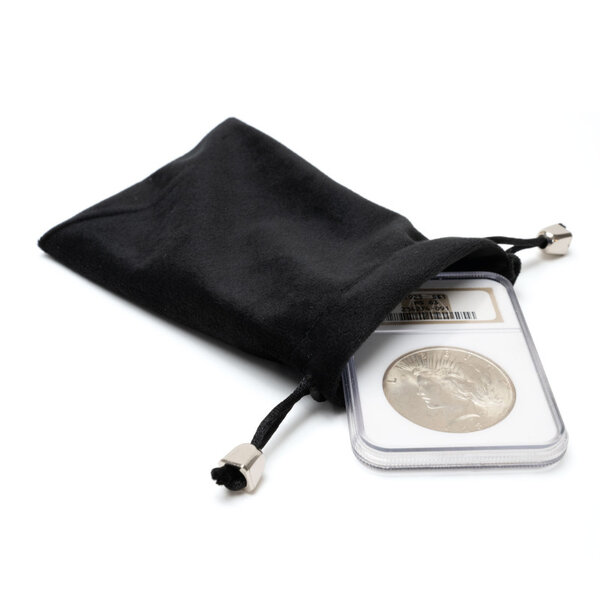 Sachet noir en velours pour monnaies de collection. Taille - L large