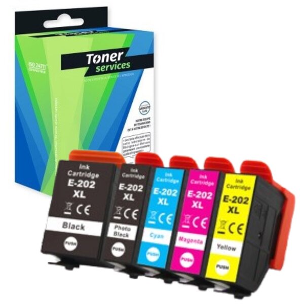 Compatible Epson 202XL Pack 5 Cartouches Noir et couleurs T02G7 (Kiwi)