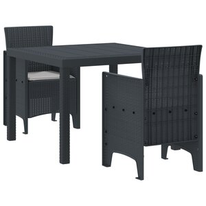 vidaXL Ensemble de salle à manger de jardin 3 pièces avec coussins Anthracite en poly rotin