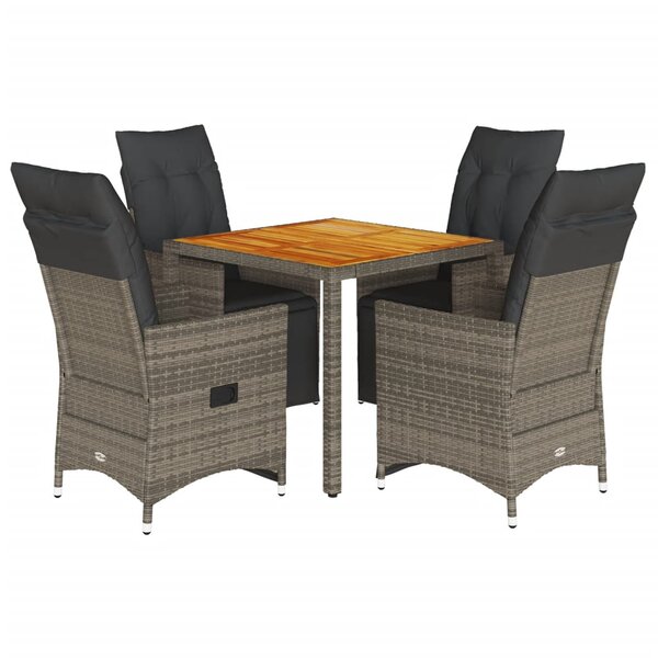 vidaXL Ensemble de bistro de jardin 5 Pièces coussins gris poly rotin