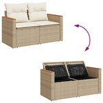 vidaXL Canapé de jardin avec coussins 2 places beige résine tressée
