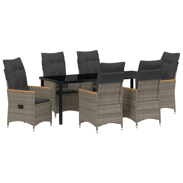 vidaXL Ensemble de jardin 7 pièces avec coussins en rotin poly gris