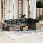 vidaXL Salon de jardin 9 Pièces avec coussins gris résine tressée