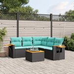 vidaXL Salon de jardin 6 Pièces avec coussins noir résine tressée