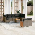 vidaXL Salon de jardin avec coussins 10 Pièces gris résine tressée