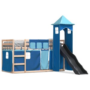 vidaXL Lit superposé sans matelas avec toboggan et rideaux 80x200 cm